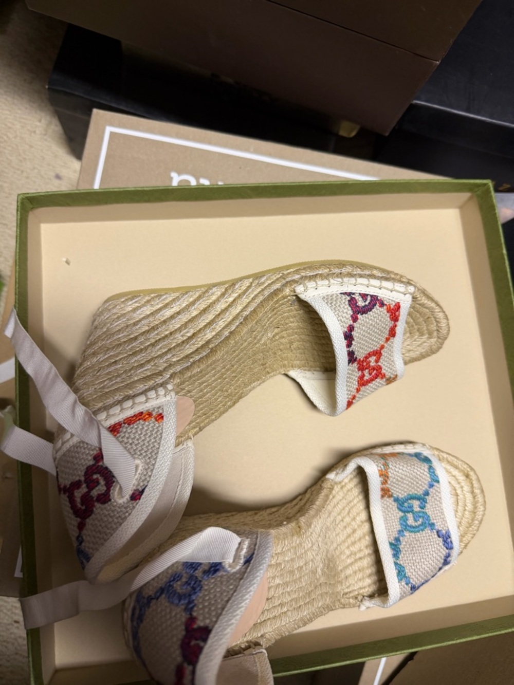 Gucci Multicolor GG Canvas Espadrille Wedge Sandals - Picture 5 of 9